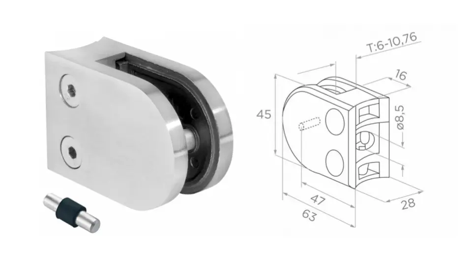 Стеклодержатель d48,3mm, 63x45x28mm AISI 304, шлифованный 
