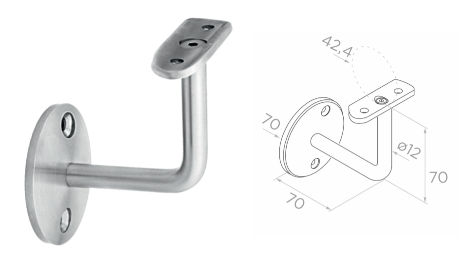 Держатель поручня к стене 42,4 D70 (AISI 304 Satin) 