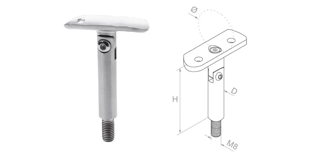 Handrail holder adjustable 42,4 D14 H75 M8 AISI 304 