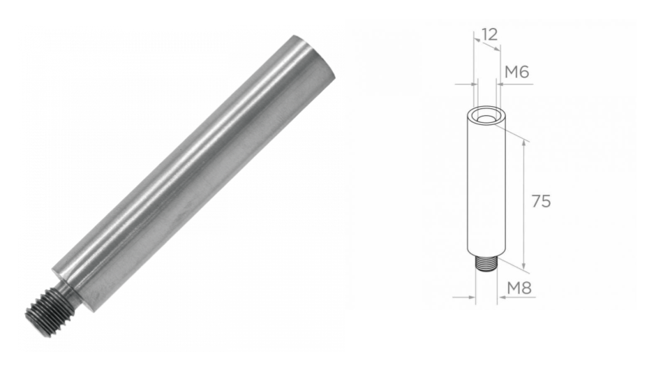 Handrail holder rod D12 H75 M8/M6 AISI 304