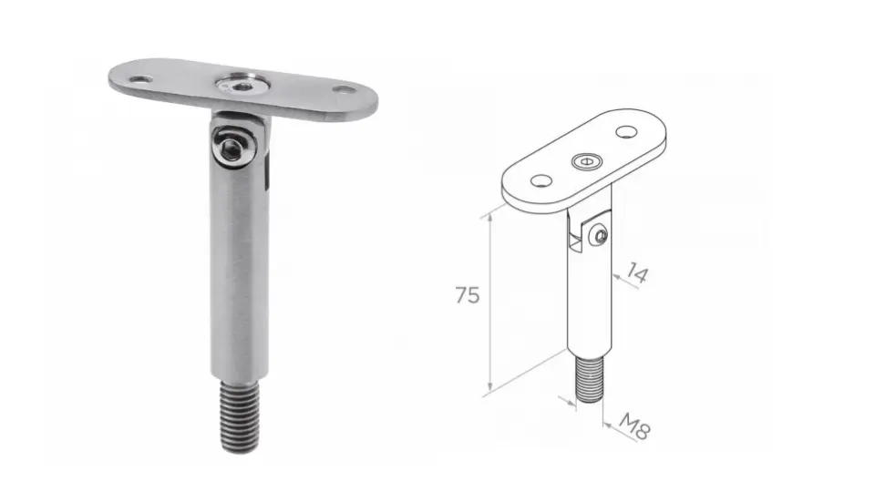 Handrail holder adjustable D14 H75 M8 AISI 304 
