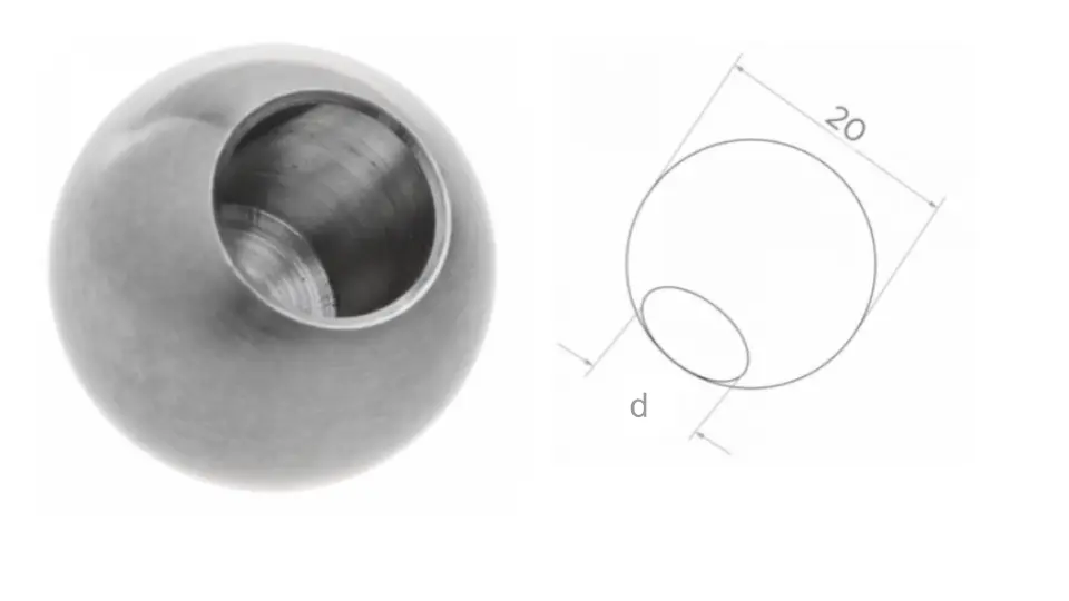 End ball D20 d12mm, AISI 304, Polished