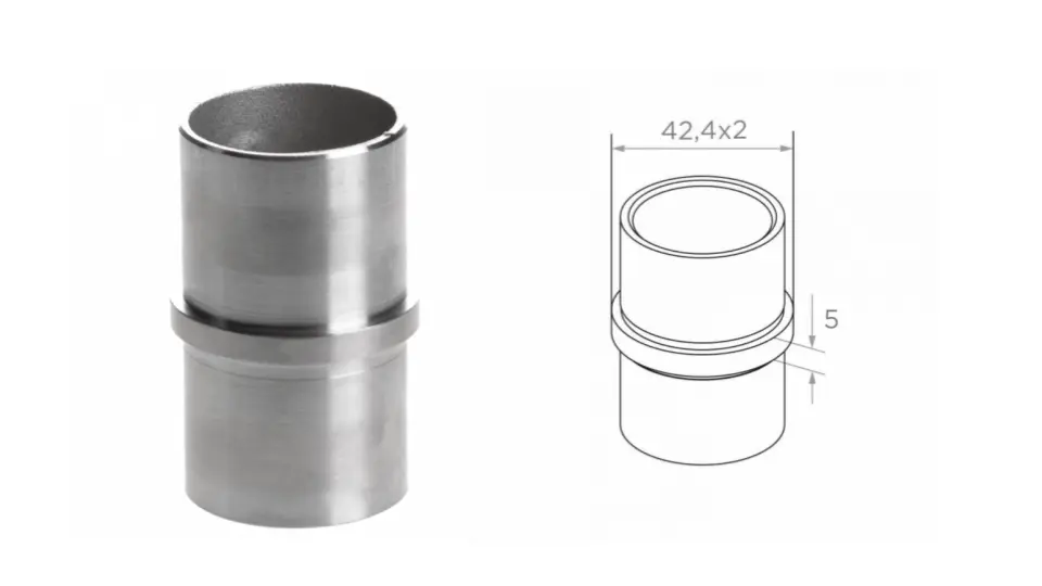 Balustrade connector 42,4X2 mm h5 mm AISI 304, Polished