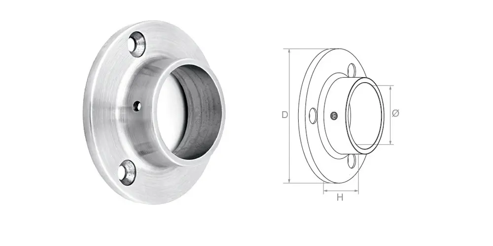 Wall and bottom handrail fastening 42,4 D85 H25, Satin, AISI 316