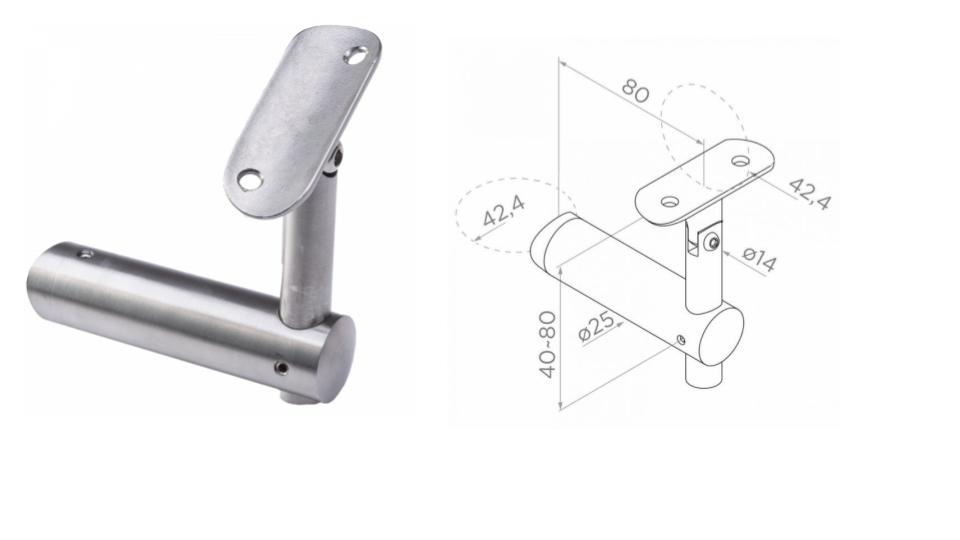 Handrail holder d42,4 mm  D42 mm AISI
