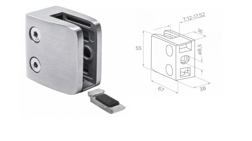 Glass clamp L67 H55 W38 a16 AISI 304