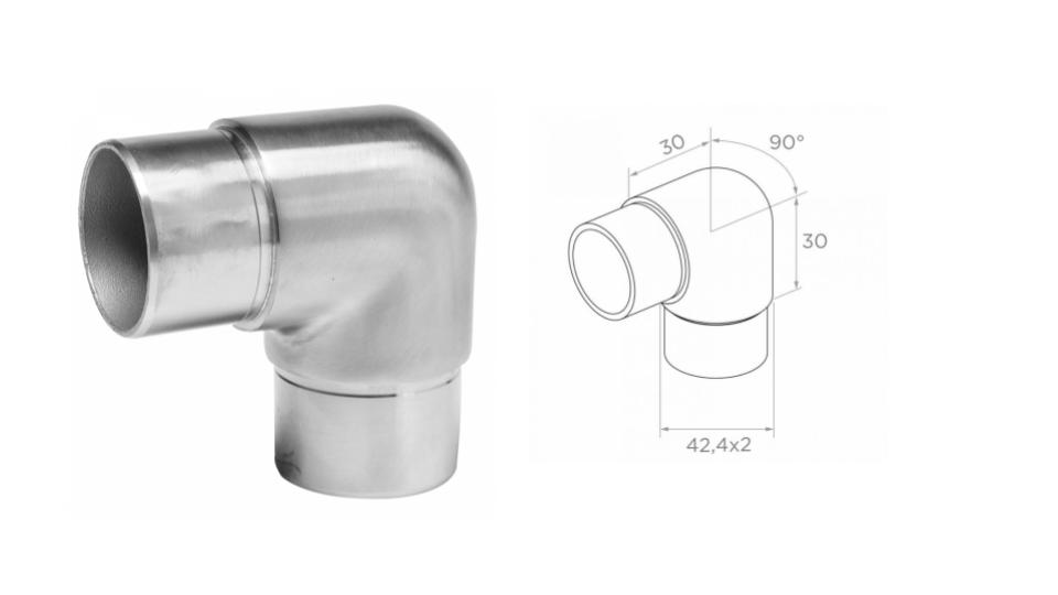 Conector 90 gr. 42,4x2 h30 AISI 304