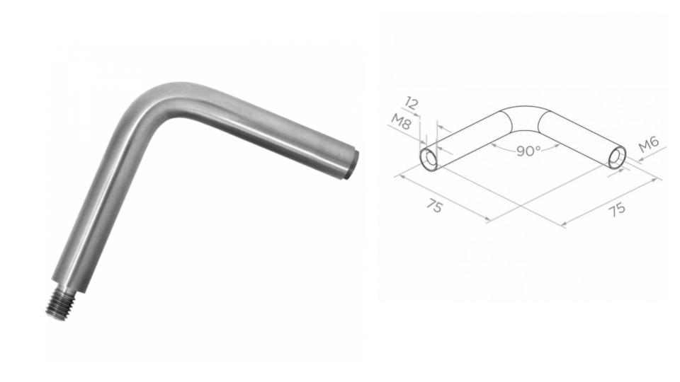 Держатель поручня, 90 градусов D12 H75 x 75 AISI 304