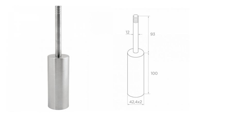 Handrail holder wood connector 42,4x2 h93 AISI 304