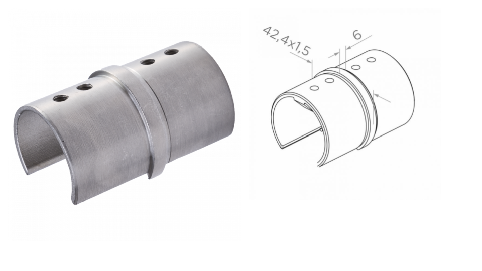 Margu savienotājs 42,4x1,5, H: 6 AISI 304