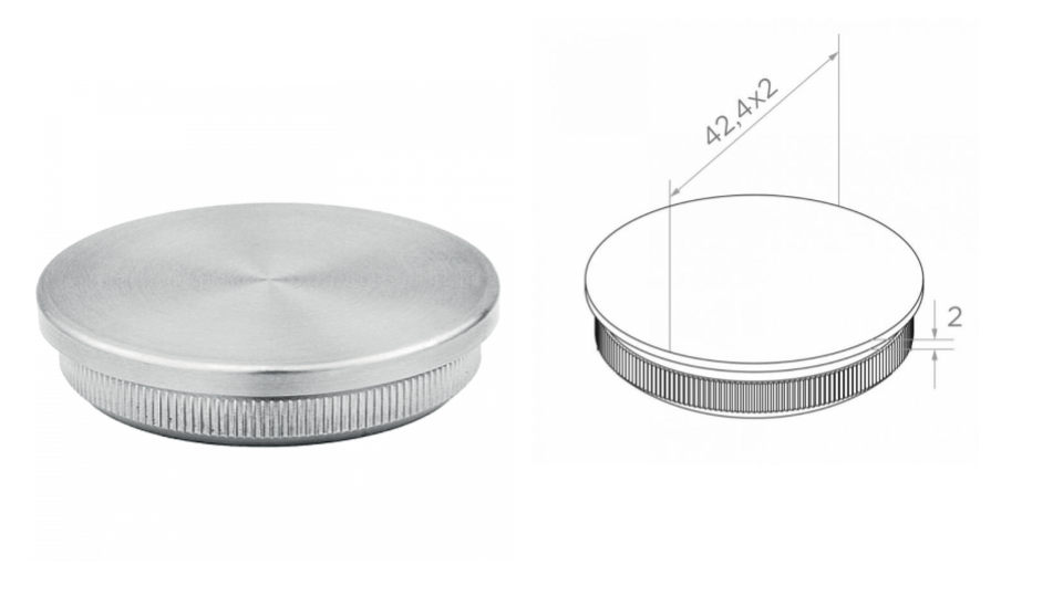 Convex end cap 42,4x2 H2 AISI 304 (Satin) 