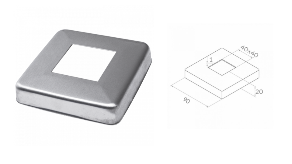Nosegvāks 40x40mm, d90x90mm AISI304 slīpēts