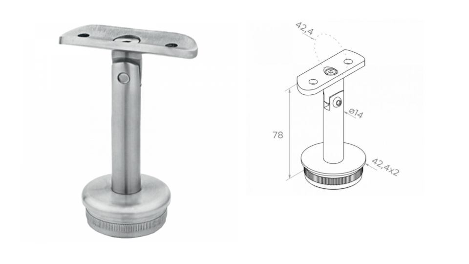 Держатель поручня, регулируемый 42,4 h78 D42,4x2 AISI 304