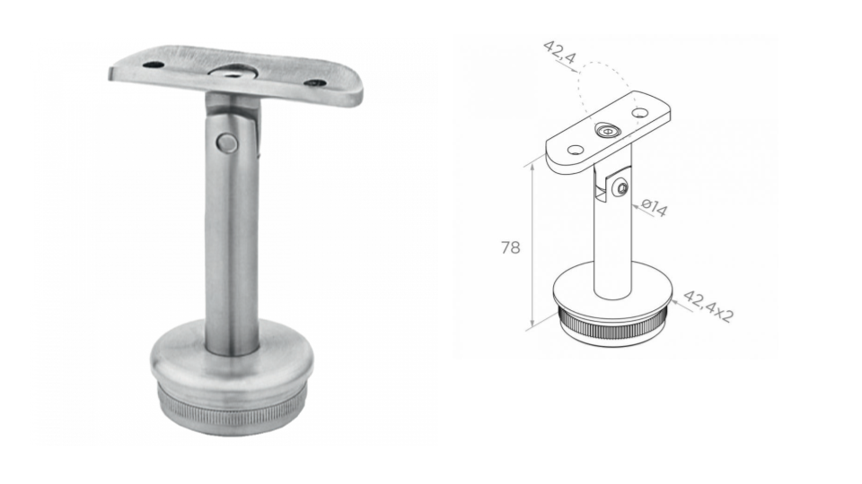 Handrail fitting - adjustable 42,4 h78 D42,4x2 AISI 304