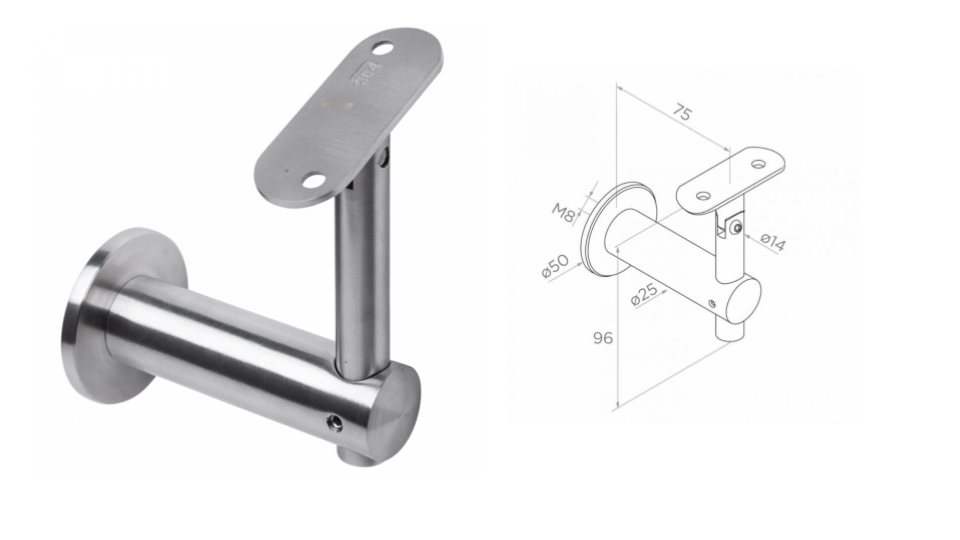 Держатель поручня к стене D50 AISI 304