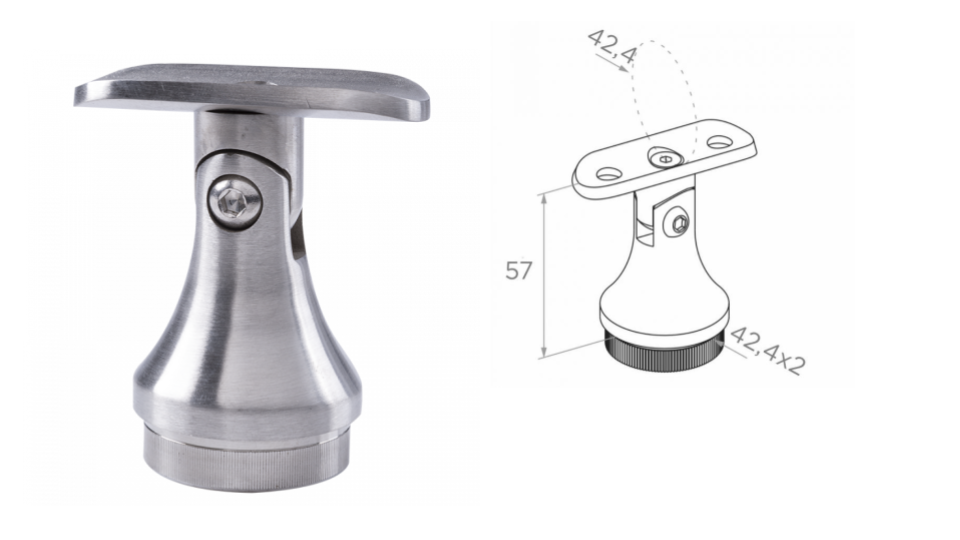 Handrail holder D42,4mm, H56x42,4x2 AISI 304