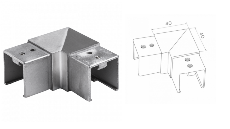 Margu roktura savienotājs 40x40x1,5 h30 AISI 304