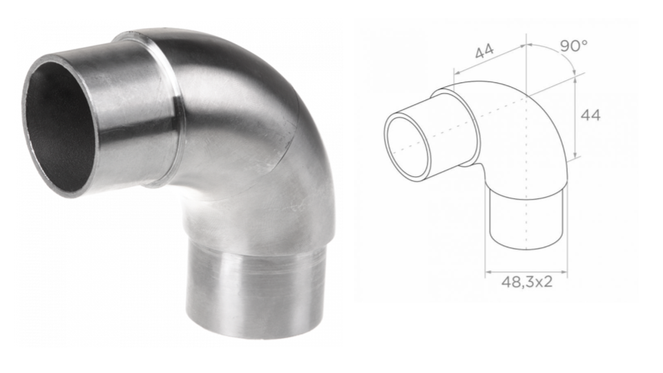 Margu savienotājs 90 gr. 48,3x2 h44 AISI 304