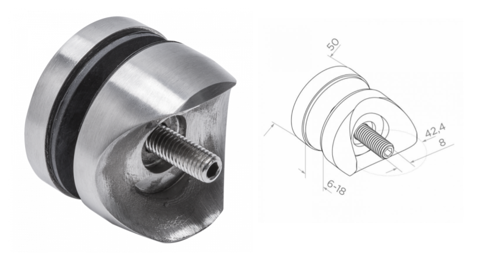 Glass clamp 42,4 M8 D50 AISI 304 (8-17.52mm)