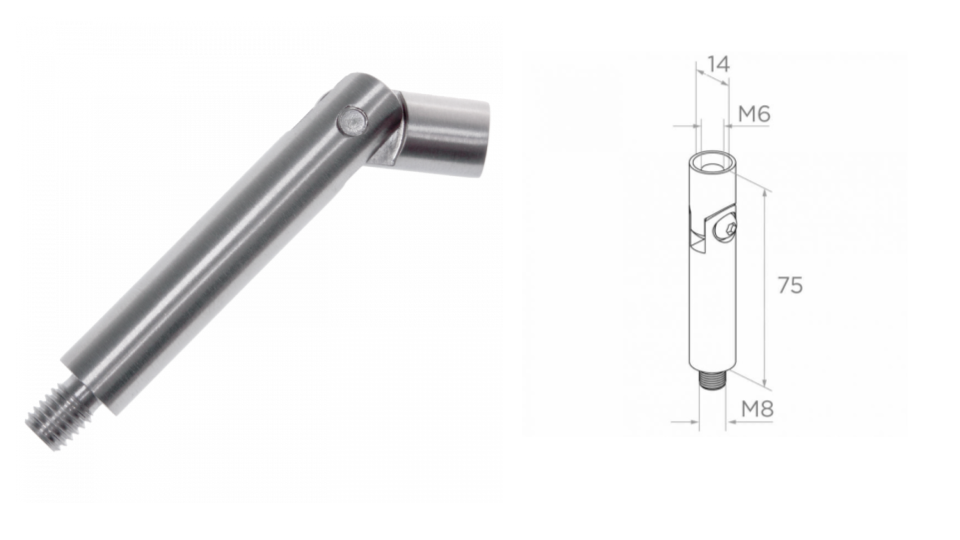 Handrail holder rod D14 H75 M8 AISI 304