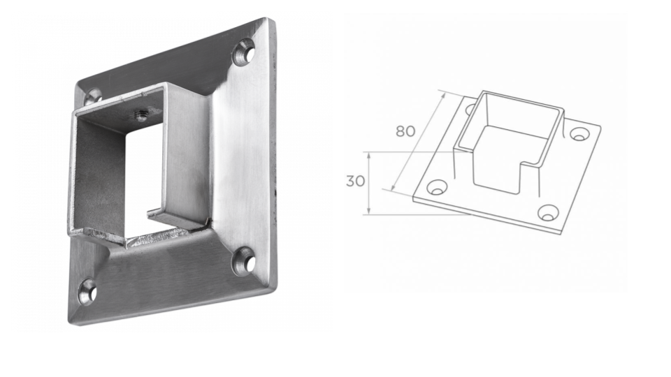 Wall fastening 40x40x1,5 D80x80 h30 AISI 304 (Satin)