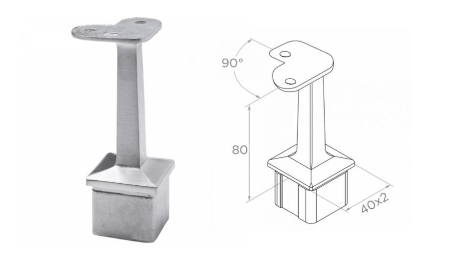 Soporte de pasamanos 90 gr. h80 D40x40x2 AISI 304