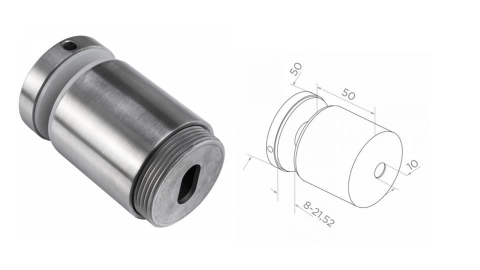 Point glass holder d50mm, M10, with adjustance AISI304 satin (8-21.52mm)