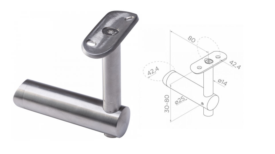 Soporte de pasamanos para pared 42,4 D42 AISI 304