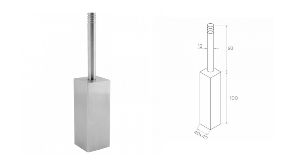 Handrail holder wood connector 40x40 h93 AISI 304