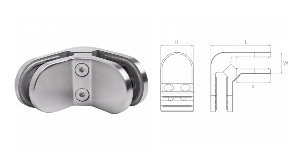 Glass clamp 90° L82 H45 W30 a39 AISI 304