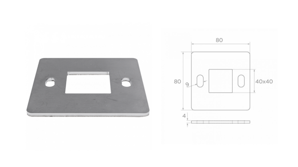 Flancis pie grīdas 40x40 D100x100 a2x22 h4 AISI 304