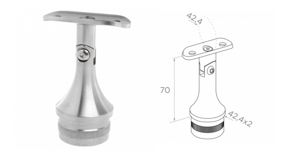 Handrail holder 42,4 h70 D42,4x2 AISI 304