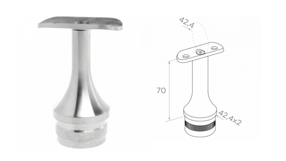 Handrail fitting - adjustable 42,4 h70 D42,4x2 AISI 304