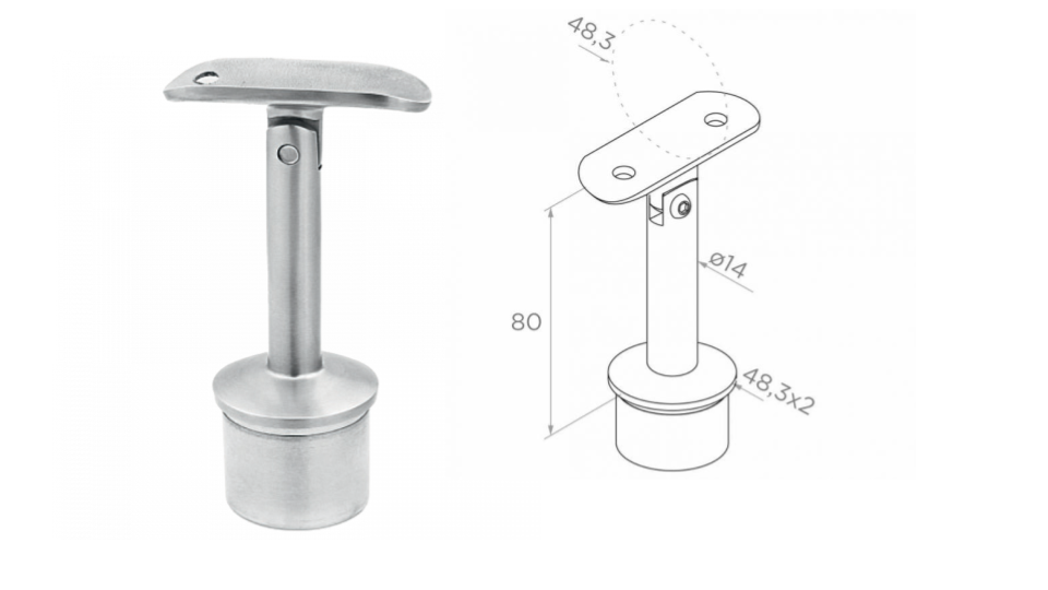 Handrail holder D48,3 h80 D48,3x2 AISI 304