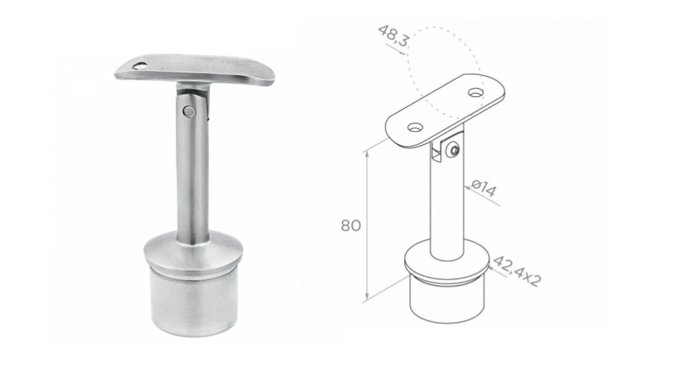 Handrail fitting - adjustable 48,3 h80 D42,4x2 AISI 304
