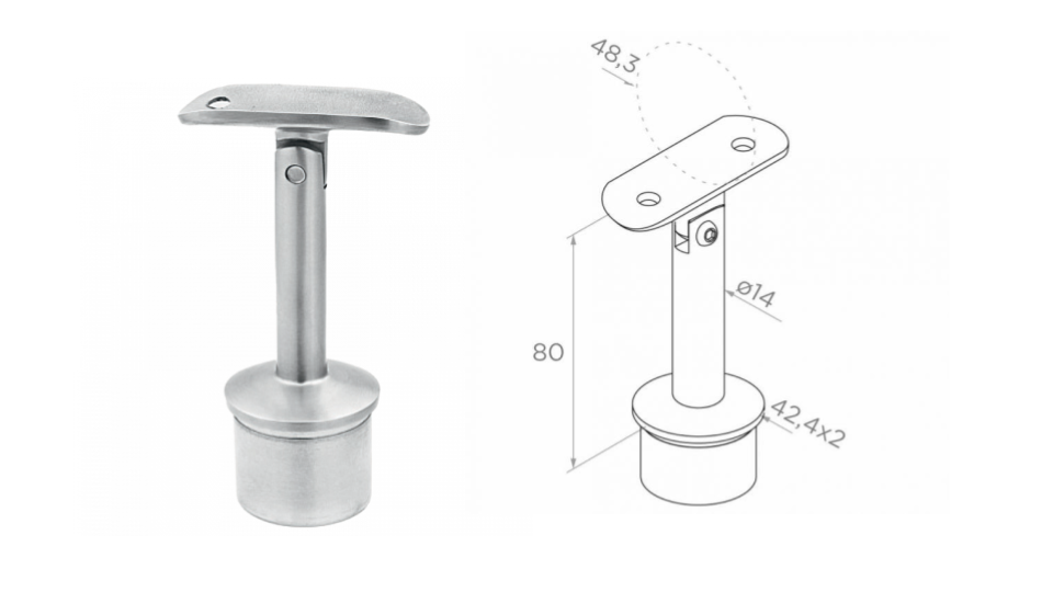 Soporte de pasamanos 48,3 h80 D42,4x2 AISI 304