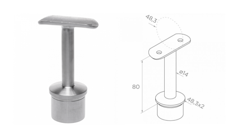 Handrail holder 48,3 h80 D48,3x2 AISI 304