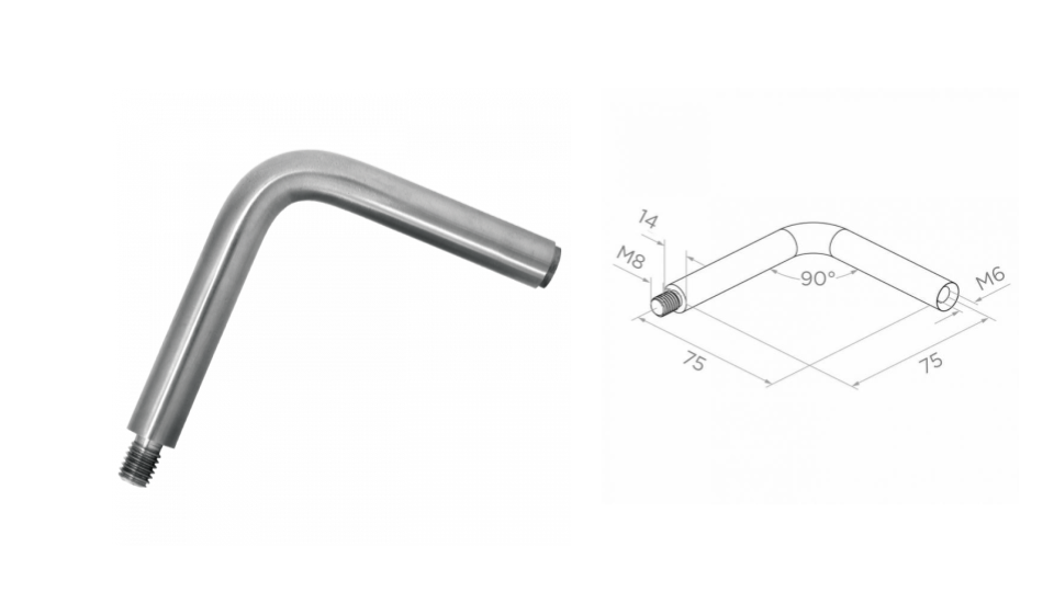 Handrail holder D14 H75/75 M8/M6 AISI 304