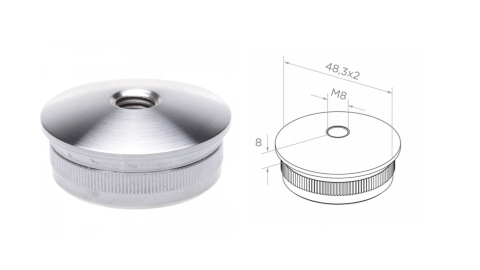 Convex end cap 48,3x2 h8 M8 AISI 304