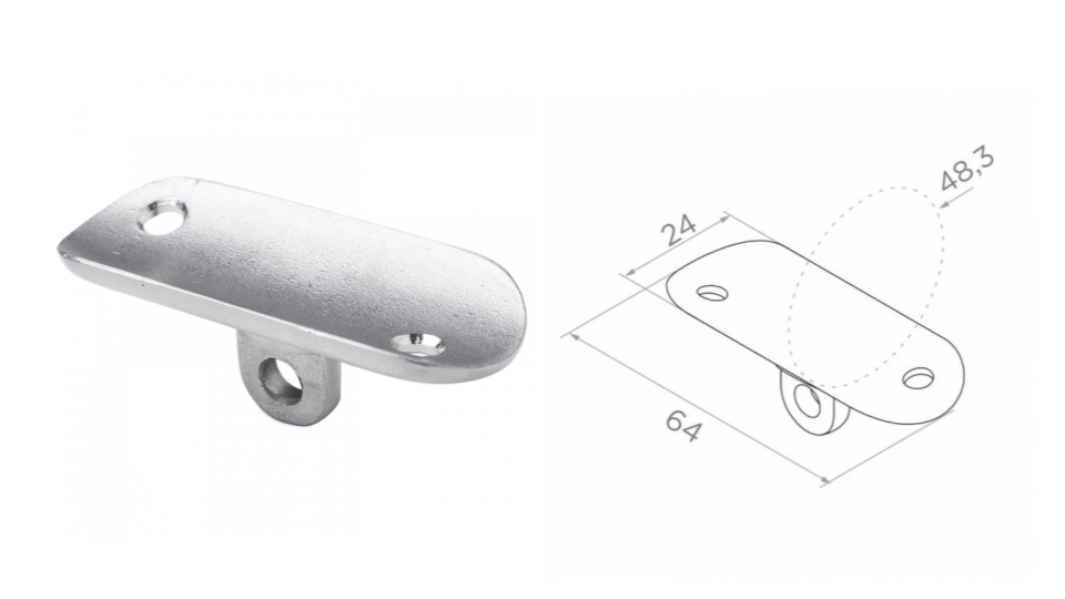 Handrail plate 48,3 a64 b24 AISI 304