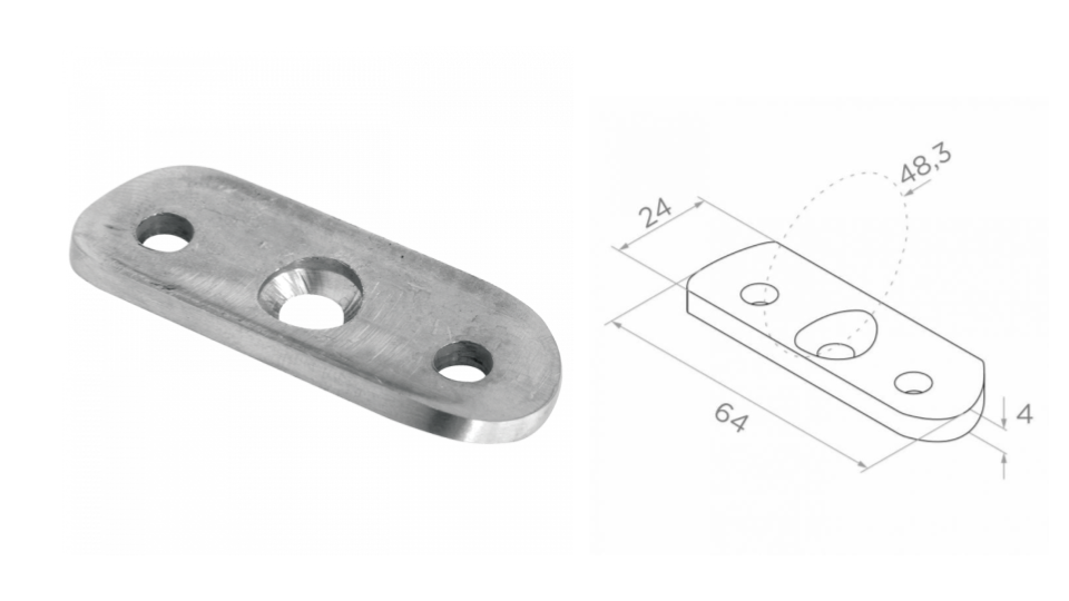 Handrail plate 48,3 a64 b24 AISI 304