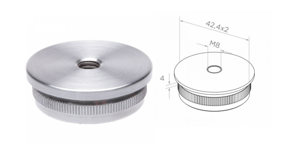 Convex end cap 42,4x2 H4 M8 AISI 304