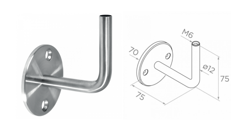 Держатель поручня к стене D70 AISI 304