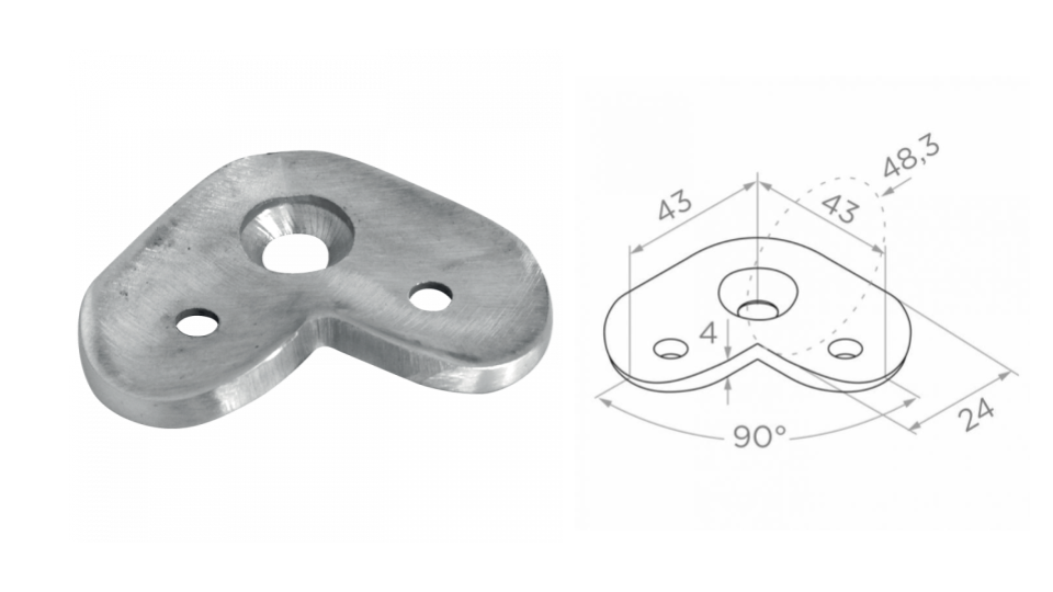 handrail plate 48,4 a43 b24 AISI 304