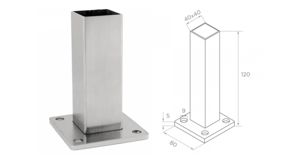 Flancis pie grīdas 40x40 D80x80 H120 mm AISI 304