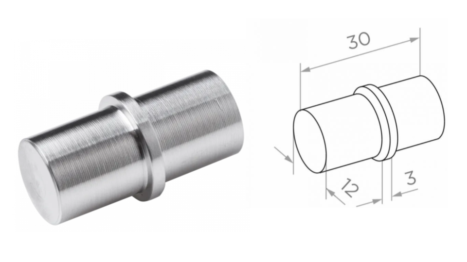 Balustrade connector D12 h30 mm AISI 304, Satin