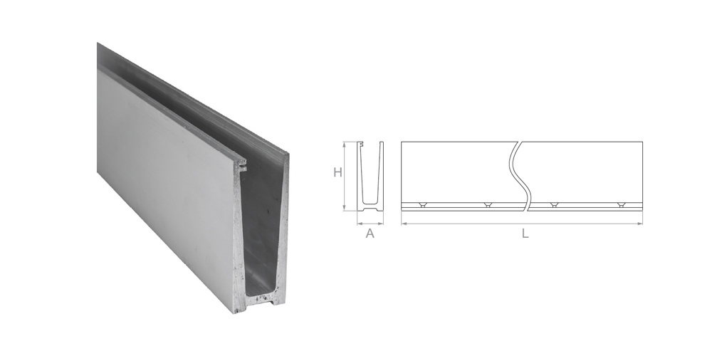 Perfil de aluminio para vidrio H121 A45 L2500
