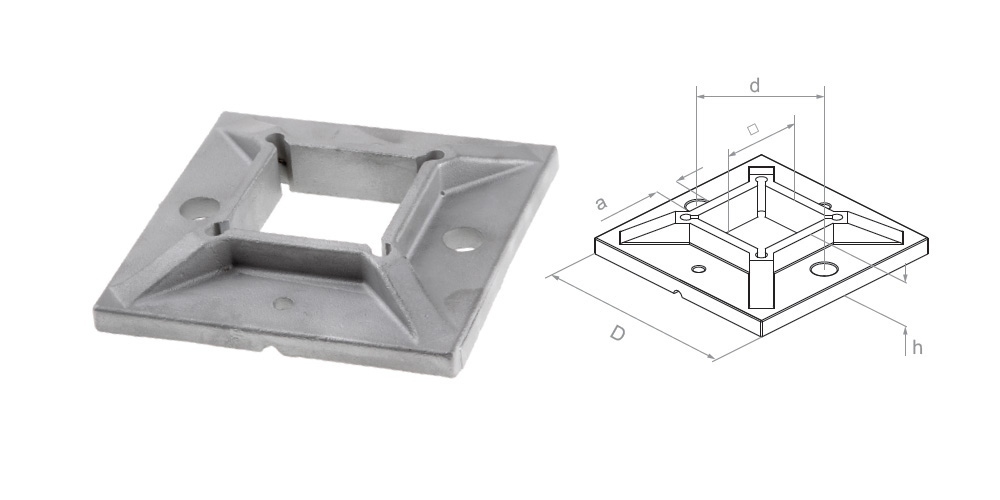 Flancis pie grīdas 40x40 D100x100 d74 a2x11 h16 AISI 304