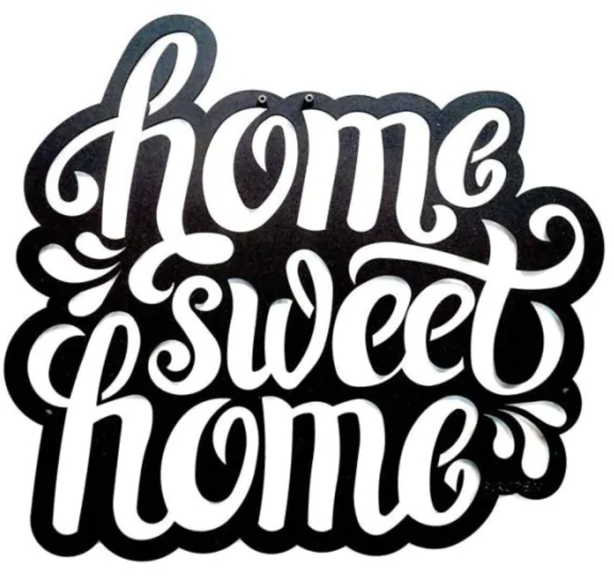 Inscription HOME SWEET HOME  - metal wall decoration 500 x 470 mm