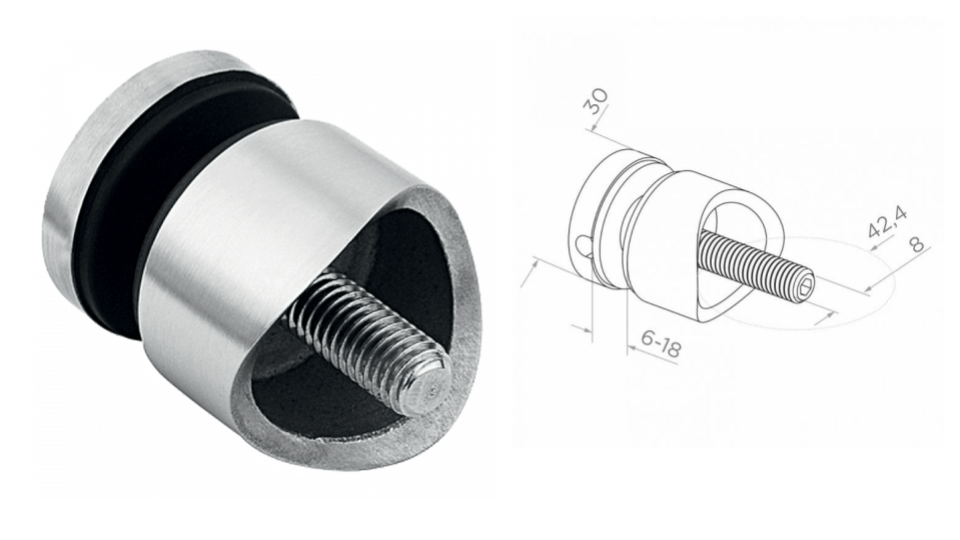Stikla turētājs 42,4 M8 D30 AISI 304 (6-12mm)